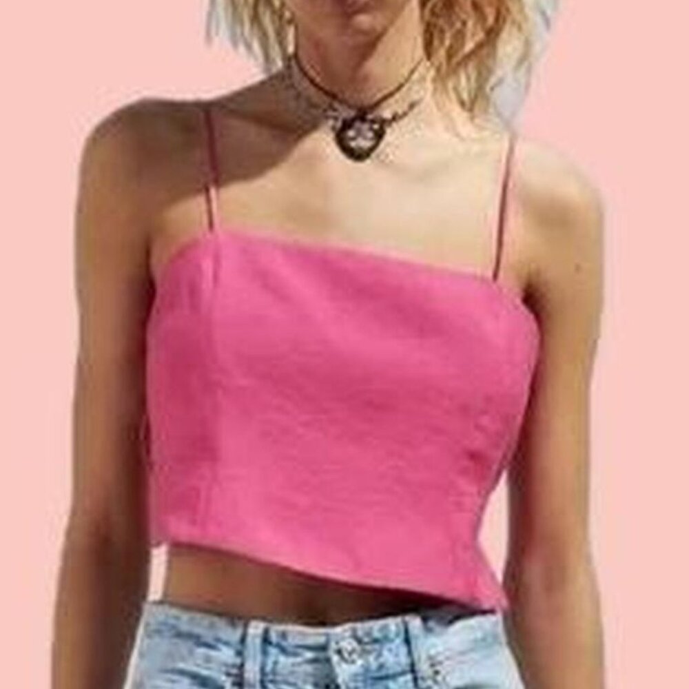 hot pink Zara open back cropped tank top